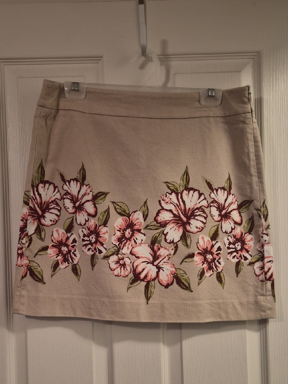 LOFT Beige Mini Skirt with Pink Floral Border